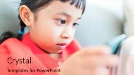  Presentation with phone - Presentation design consisting of filipino games - little girl looking at mobile background and a coral colored foreground