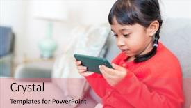  Presentation with mobil home park - Presentation design with filipino games - little girl playing mobile phone background and a coral colored foreground