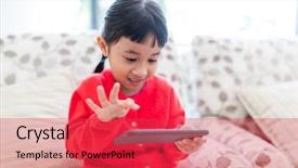  Presentation with mobile home - Beautiful presentation design featuring filipino games - little girl playing mobile phone backdrop and a red colored foreground