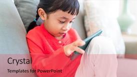  Presentation with play - PPT theme consisting of filipino games - young girl play cellphone background and a red colored foreground