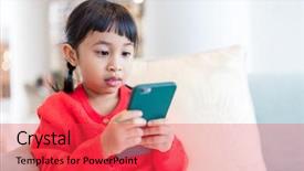  Presentation with play - PPT layouts with filipino games - young girl play on mobile background and a red colored foreground