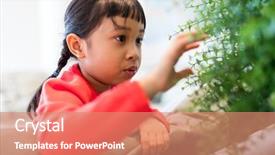  Presentation with medicinal plant and pistel - PPT theme with filipino games - young girl touching plant background and a coral colored foreground