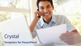  Presentation with filipino - Beautiful theme featuring filipino man working at home backdrop and a sky blue colored foreground