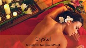  Presentation with spa salon - Colorful slide deck enhanced with filipino massage of woman backdrop and a red colored foreground