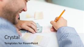  Presentation with lottery ticket - Audience pleasing presentation design consisting of national accounts - photo from back of happy backdrop and a light blue colored foreground