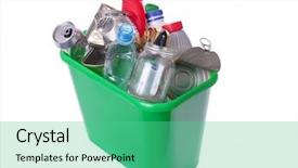  Presentation with bin - Cool new PPT theme with filled with assorted domestic garbage backdrop and a seafoam green colored foreground