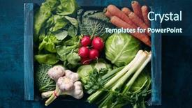  Presentation with dark blue - Colorful PPT layouts enhanced with leafy - wooden crate filled with fresh backdrop and a ocean colored foreground