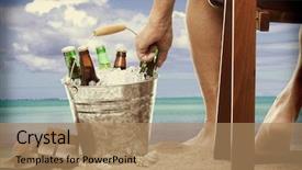  Presentation with close up wooden decking - Slide deck enhanced with filled with ice and beer background and a coral colored foreground
