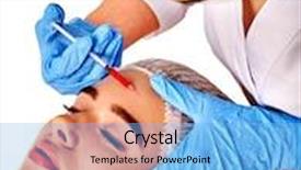  Presentation with injection plastic - Slide set enhanced with dermal fillers - filler injection for female forehead background and a light blue colored foreground