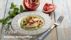  Presentation with peas - Presentation theme enhanced with fillet-fish-over-green-peas background and a coral colored foreground