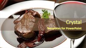  Presentation with white wine and red - Audience pleasing PPT theme consisting of fillet mignon in red wine backdrop and a tawny brown colored foreground