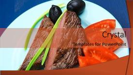  Presentation with raw meat beef veal shank - Beautiful PPT layouts featuring fillet mignon on blue plate backdrop and a  colored foreground