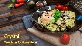  Presentation with salmon - Slide set with fillet of salmon mashed broccoli background and a tawny brown colored foreground