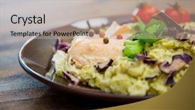  Presentation with spinach lettuce berries mushrooms broccoli - Cool new PPT theme with fillet of salmon mashed broccoli backdrop and a coral colored foreground