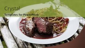  Presentation with tenderloin - Cool new theme with fillet tenderloin with pasta sauce with juice backdrop and a gold colored foreground