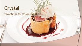  Presentation with lemongrass herb plant fresh leaves - Presentation enhanced with fillet wellington with fresh herbs background and a lemonade colored foreground