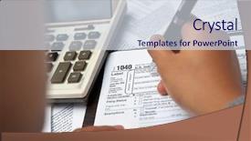  Presentation with tax - Colorful PPT theme enhanced with filling 1040 tax form surrounded backdrop and a sky blue colored foreground