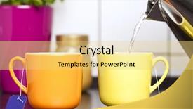  Presentation with teabags - Colorful slides enhanced with filling boiling water from kettle into two cups with teabags backdrop and a yellow colored foreground
