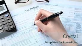  Presentation with income tax - PPT theme having filling in individual income tax background and a sky blue colored foreground