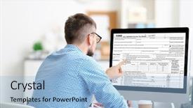  Presentation with income tax - Audience pleasing theme consisting of filling in individual income tax backdrop and a light blue colored foreground