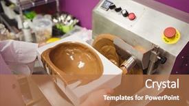  Presentation with worker - Presentation theme having filling mould with melted chocolate background and a coral colored foreground