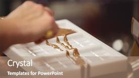  Presentation with cookies chocolate filling - PPT layouts with filling mould with melted chocolate background and a coral colored foreground