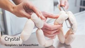  Presentation with butcher - Colorful slide set enhanced with filling sausages on a chain backdrop and a soft green colored foreground