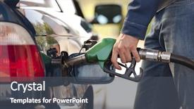  Presentation with car service - Presentation theme featuring service station worker filling up background and a dark gray colored foreground