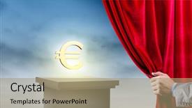  Presentation with film award - Colorful presentation design enhanced with film award ceremony - hand of businessman opening red backdrop and a coral colored foreground