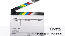  Presentation with clapboard - Audience pleasing theme consisting of film awards - newer open clapboard isolated backdrop and a light gray colored foreground