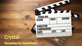  Presentation with clapper - Theme featuring film banners - movie clapper board at wooden background and a coral colored foreground