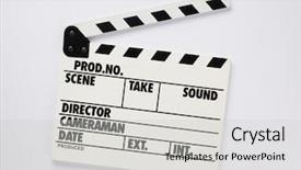  Presentation with clapper - Slide set featuring film banners - movie clapper board on white background and a light gray colored foreground