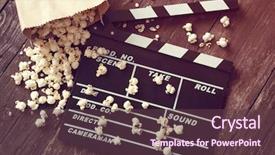  Presentation with clapper - Colorful slides enhanced with film banners - movie clapper board with fresh backdrop and a tawny brown colored foreground