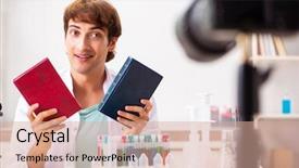  Presentation with blog - PPT layouts featuring film book - chemist blogger recording video background and a  colored foreground