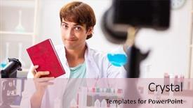  Presentation with blog - PPT layouts featuring film book - chemist blogger recording video background and a soft green colored foreground