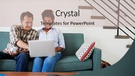  Presentation with at home senior care - Beautiful slides featuring film book - senior couple sitting on sofa backdrop and a soft green colored foreground