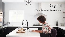  Presentation with business woman standing on maze - Cool new theme with film book - woman at home standing backdrop and a white colored foreground