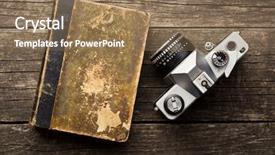  Presentation with camera film - Audience pleasing PPT layouts consisting of film camera and old book backdrop and a coral colored foreground