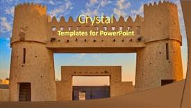  Presentation with arabic - Colorful presentation design enhanced with film-city-traditional-arabic-village backdrop and a red colored foreground