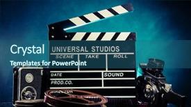  Presentation with camera film - Slides with film claper with film reel background and a ocean colored foreground