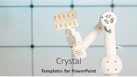  Presentation with robot arm - PPT layouts consisting of film-coated-tablet-in-robot background and a light gray colored foreground