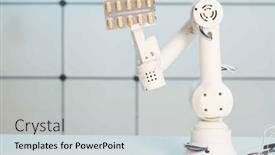  Presentation with arm robot - Presentation design consisting of film-coated-tablet-in-robot background and a light gray colored foreground