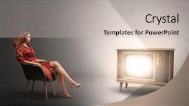  Presentation with television watching - Colorful PPT theme enhanced with film cooling - elegant young lady watching backdrop and a  colored foreground