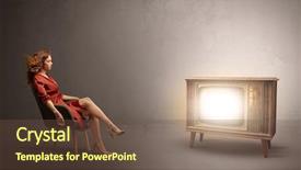  Presentation with television watching - Colorful PPT theme enhanced with film cooling - elegant young lady watching backdrop and a tawny brown colored foreground