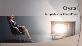 Presentation with television watching - PPT theme with film cooling - elegant young lady watching background and a light gray colored foreground