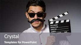  Presentation with one young man exercising handball - Colorful theme enhanced with film cooling - young caucasian man with clapperboard backdrop and a  colored foreground