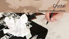  Presentation with moving writing - Presentation theme having film director - female hand writing script background and a coral colored foreground