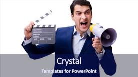  Presentation with film director - Beautiful slide deck featuring film director - handsome man with movie clapper backdrop and a navy blue colored foreground