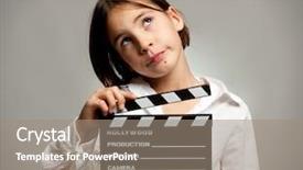  Presentation with film director - Presentation theme having film director - little girl holding a movie background and a coral colored foreground