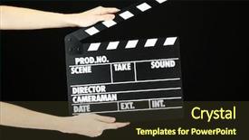  Presentation with clapper - Amazing theme having film director - movie production clapper board isolated backdrop and a tawny brown colored foreground